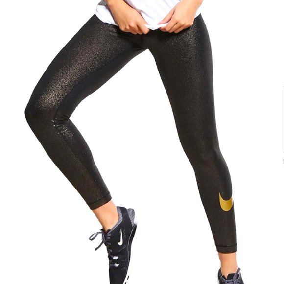 NWOT Nike Women's Pro Cool Gold Sparkle Training Tight Pants - Picture 1 of 11